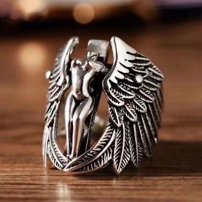 Other Vintage Hip-Hop Cross Angel Wing Ring – Adjustable Open Band Size ONE SIZE - 3 Thumbnail