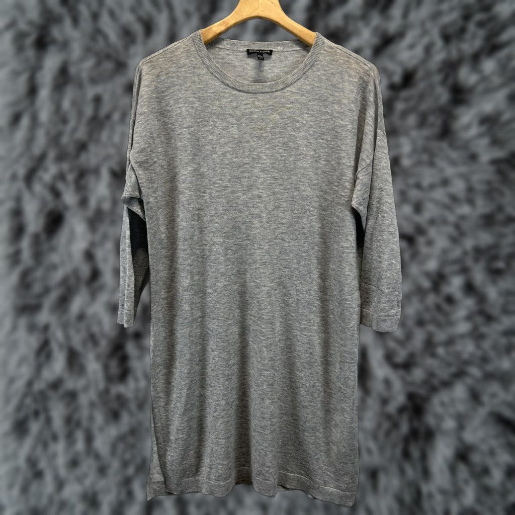 Eileen Fisher Tunic Dress Sweater Grey Merino Wool Blend Women's