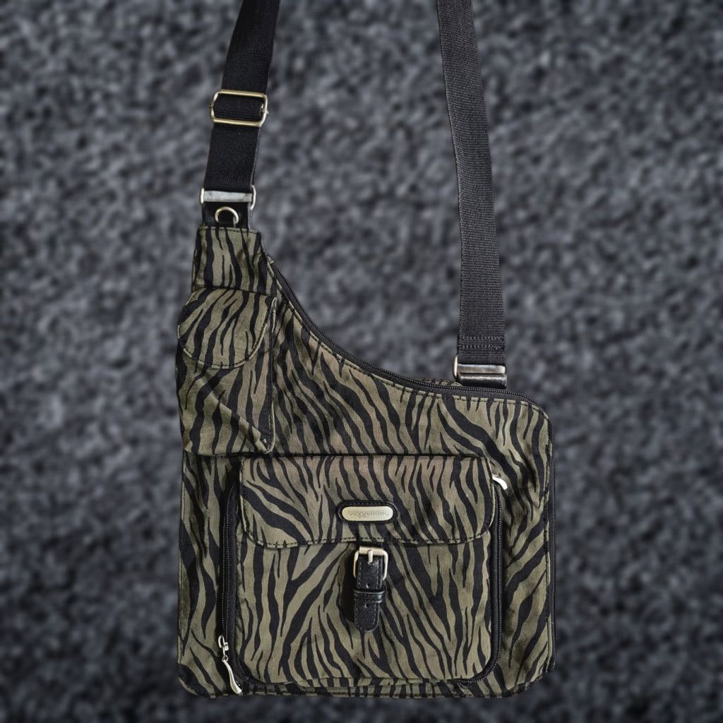 Vintage baggallini Crossbody Bag Adults Medium Green Black Zebra Nylon Messenger Travel Zip-Around Size ONE SIZE - 1 Thumbnail