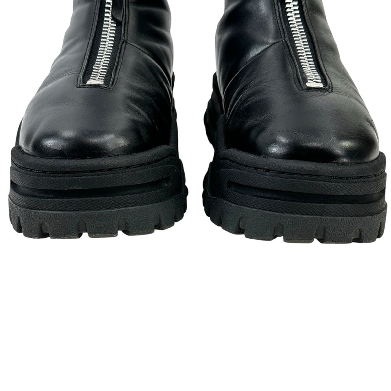 Raven Black Leather Front Zipper Platform Boots in OG box