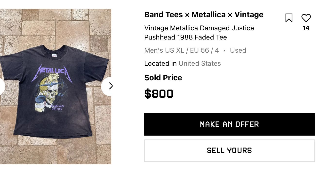 Band Tees Vintage Metallica Damaged Justice Pushhead 1988 Faded Tee Size US L / EU 52-54 / 3 - 7 Thumbnail