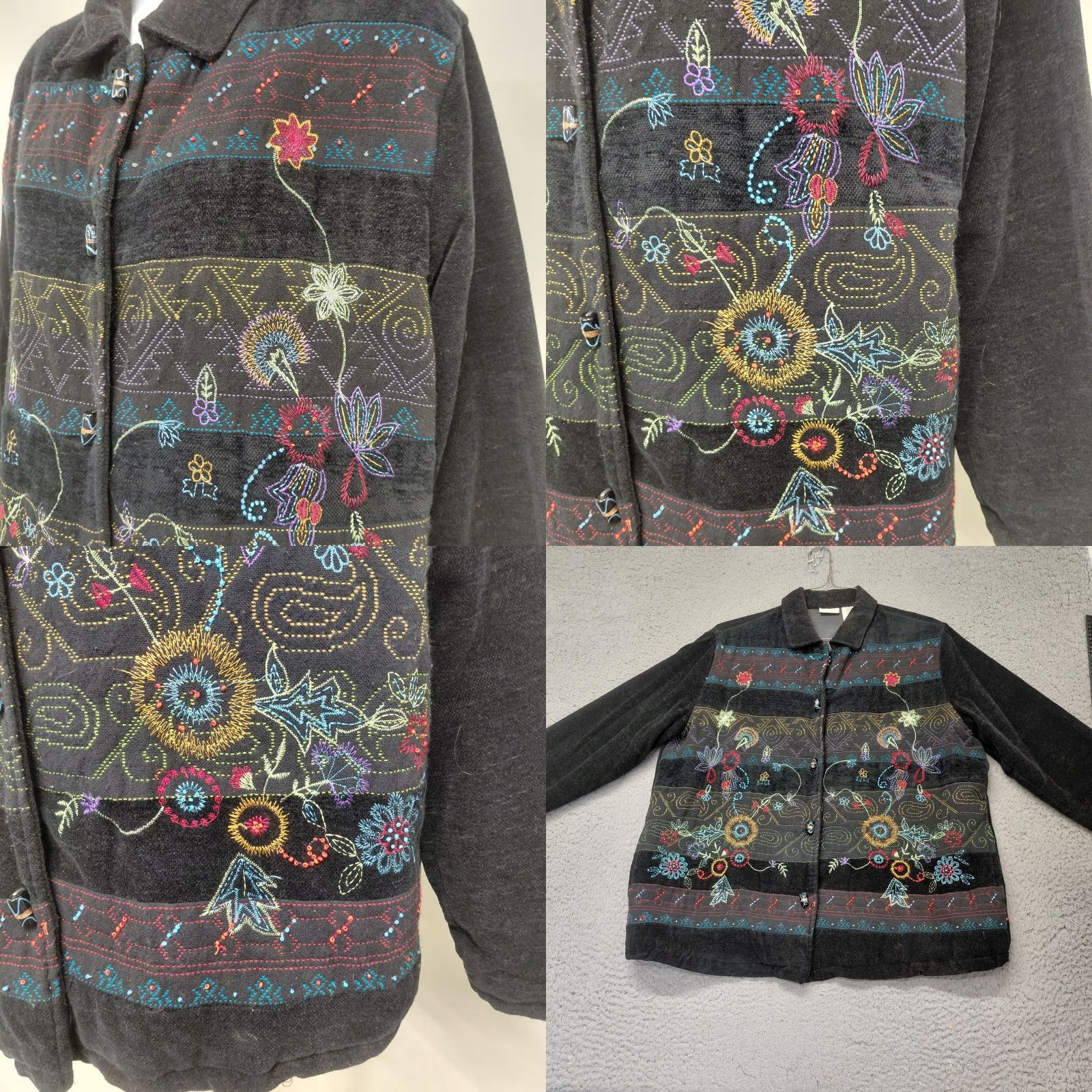 Vintage White Stag Floral Embroidered Jacket Women's L Black Beaded Tapestry 90s Bohemian Size L / US 10 / IT 46 - 11 Thumbnail