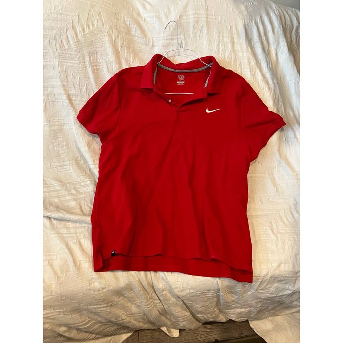 The Athletic Dept Nike Short Sleeve Polo Shirt Striped Cream Red