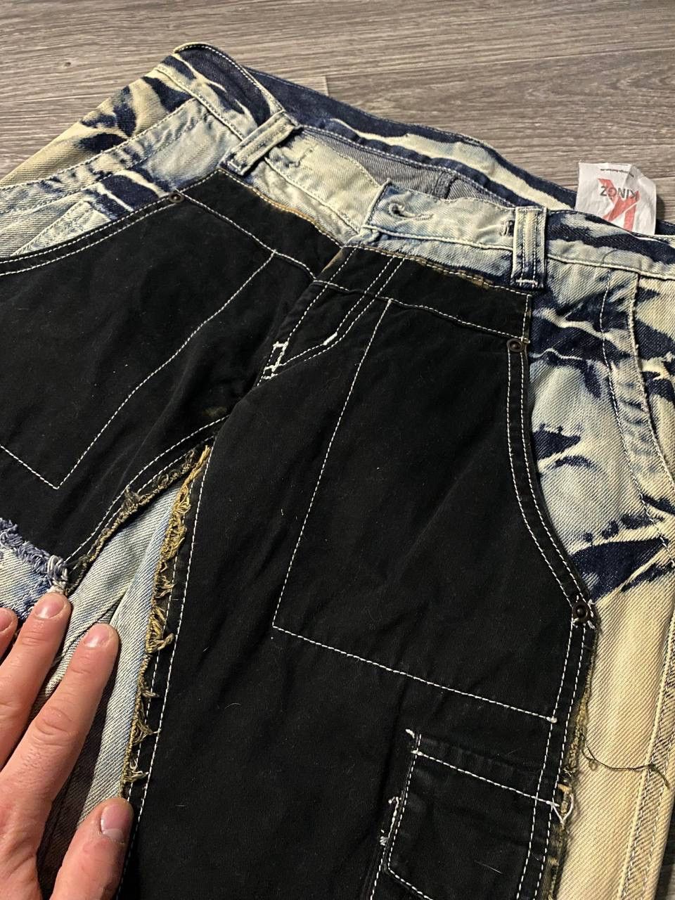 Japanese Brand Avantgarde Kingz Washed Straight Jeans Patchwork Opium Y2K Size US 29 - 3 Thumbnail