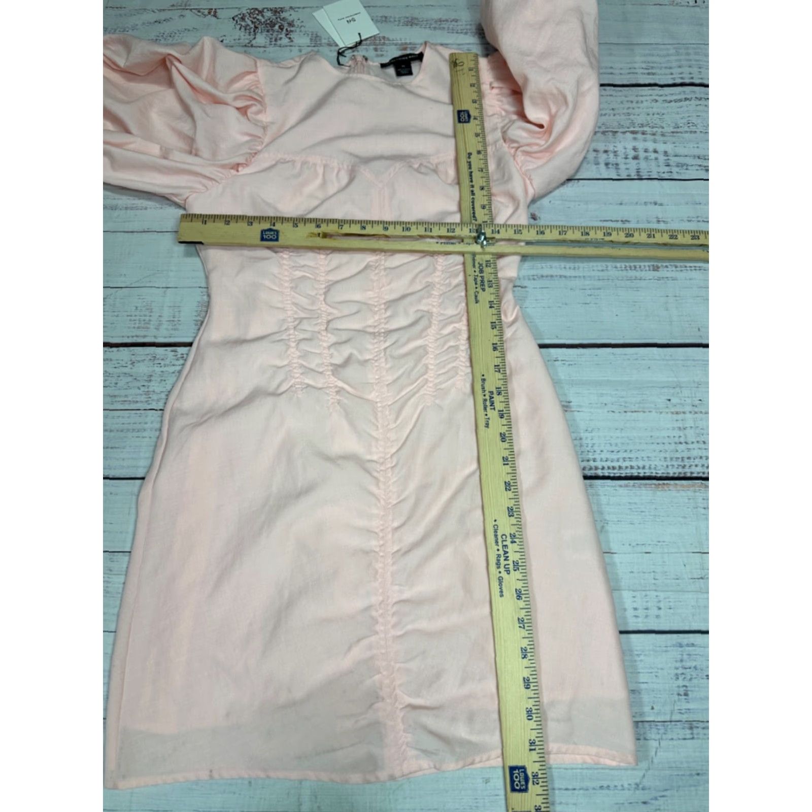 Vintage Something Navy Pink Mini Dress XS Balloon Sleeve Ruched Back Zip Womens Dress Size XS / US 0-2 / IT 36-38 - 2 Thumbnail