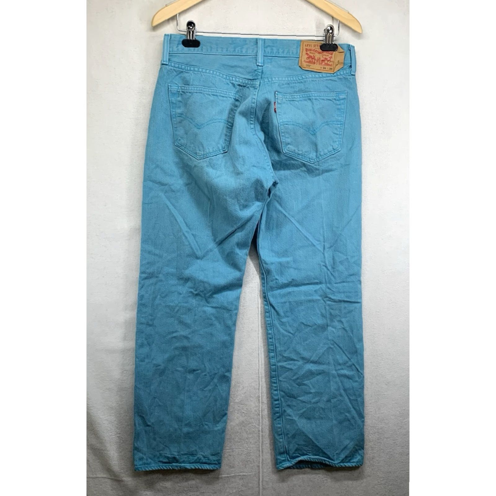 Levi's VINTAGE Levi's 501 Jeans Mens Washed Turquoise Button Fly Straight Leg 34x30 Lightweight Retro 80s 90s Size US 34 / EU 50 - 2 Thumbnail
