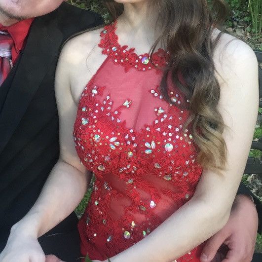 Other DANCING QUEEN Red Mesh Lace High Neck Formal Prom Gown Dress Size XS / US 0-2 / IT 36-38 - 5 Thumbnail
