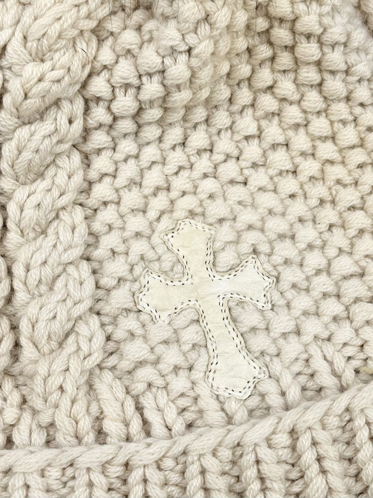 Chrome Hearts Chrome Hearts Fox Fur Pom Pom Leather Cross Patch Beanie Size ONE SIZE - 3 Thumbnail