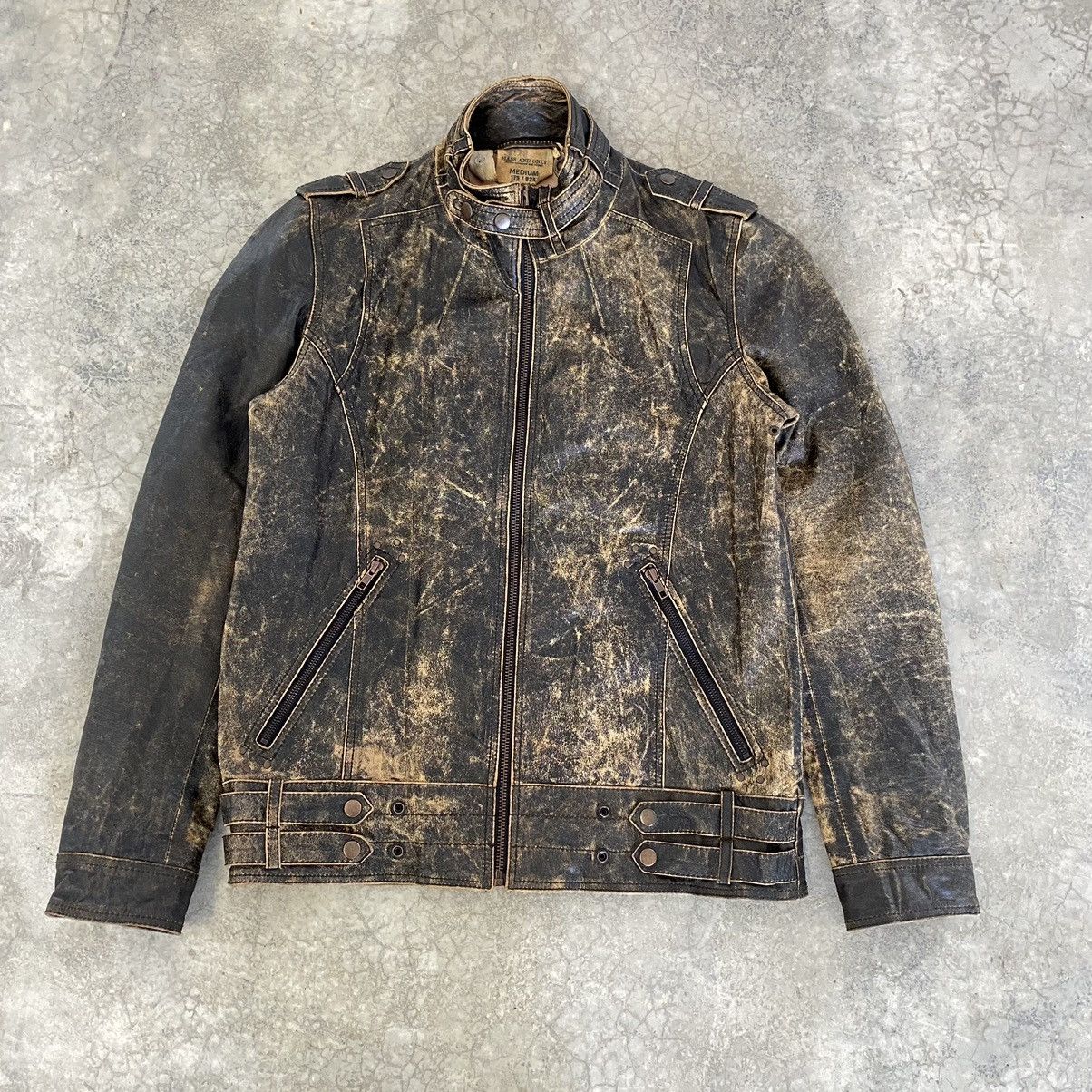 Leather Vintage Mass & Only Faded Patina Buffalo Leather Moto Jacket Size US M / EU 48-50 / 2 - 6 Thumbnail