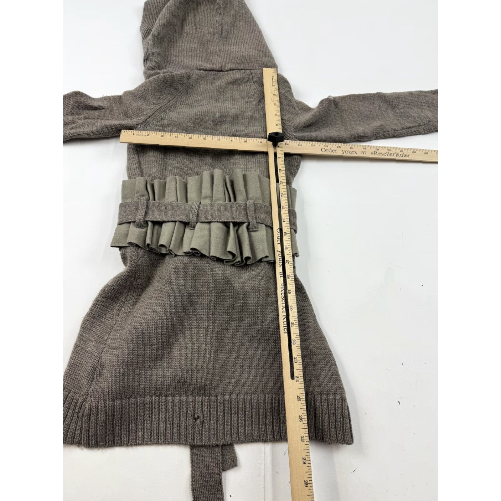 Vintage Charlie & Robin Cardigan Sweater Womens XS Gray 100% Wool Hooded Belted Ruffle Knit Open Front Winter Casual Mens Womens Girls Boys Size XS / US 0-2 / IT 36-38 - 6 Thumbnail
