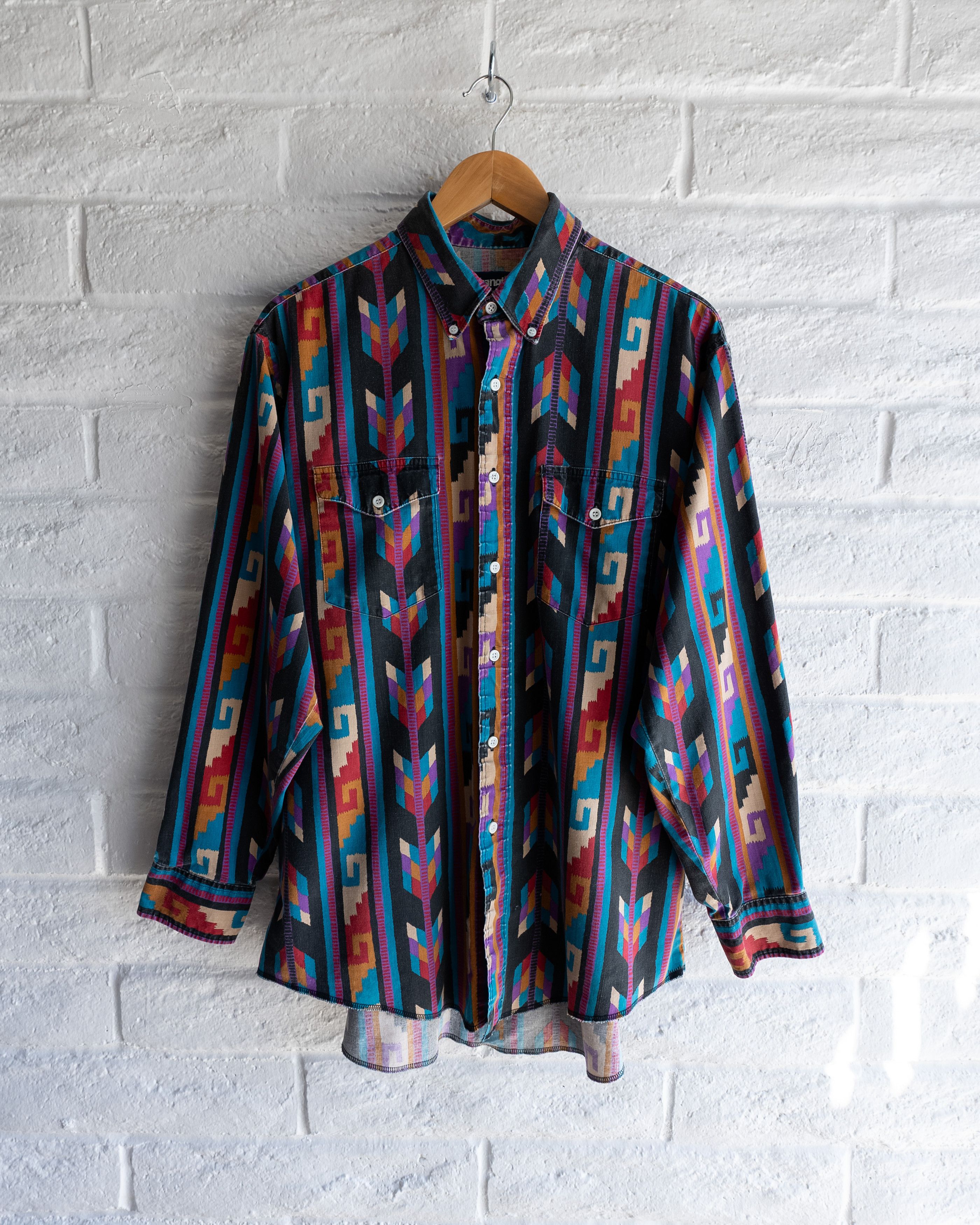 Wrangler Vintage 90s Wrangler Shirt XL Southwestern Brushpopper Aztec Size US XL / EU 56 / 4 - 1 Thumbnail