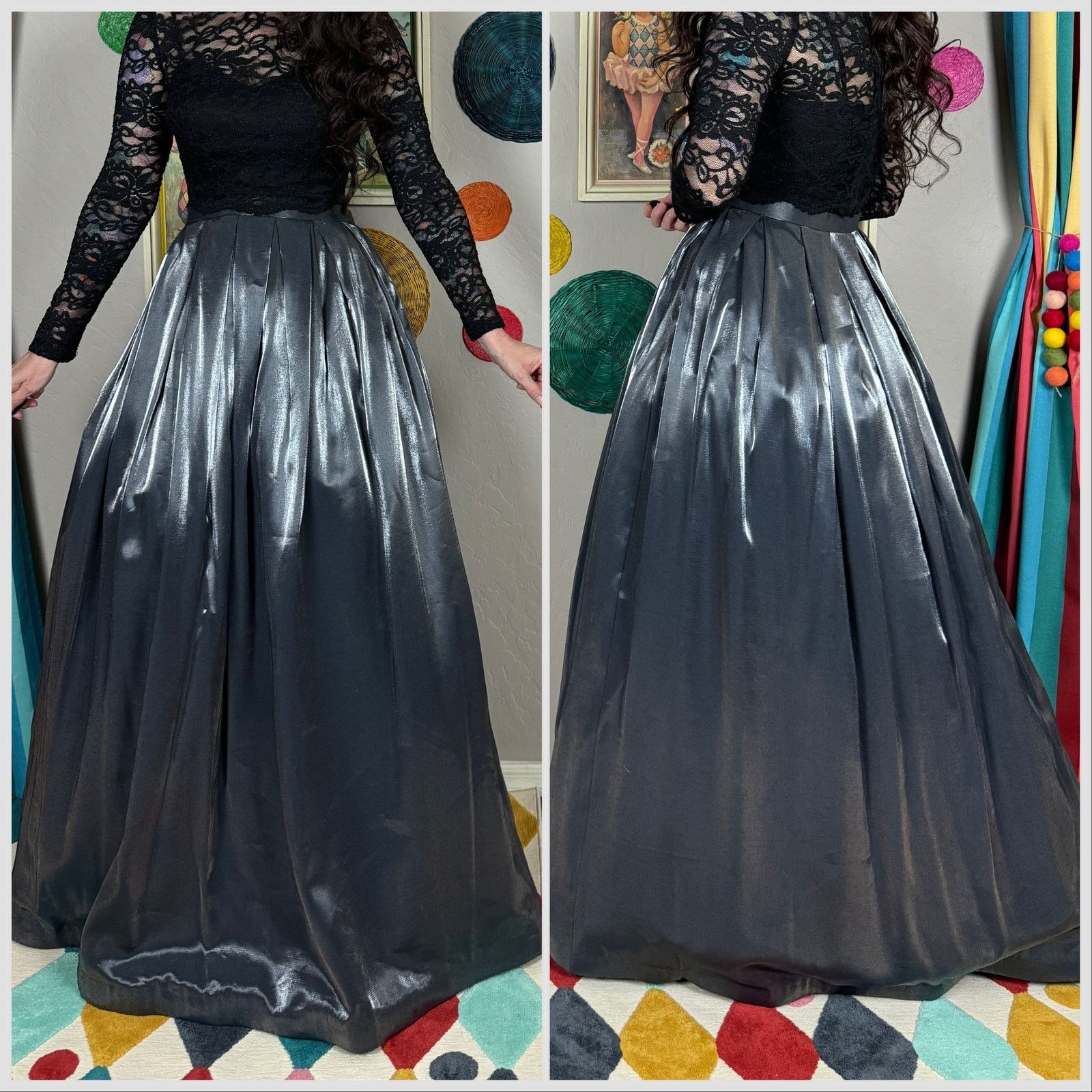 Vintage Vintage Y2K Metallic Silver High Waist Pleated Ball Skirt Size 28" / US 6 / IT 42 - 3 Thumbnail