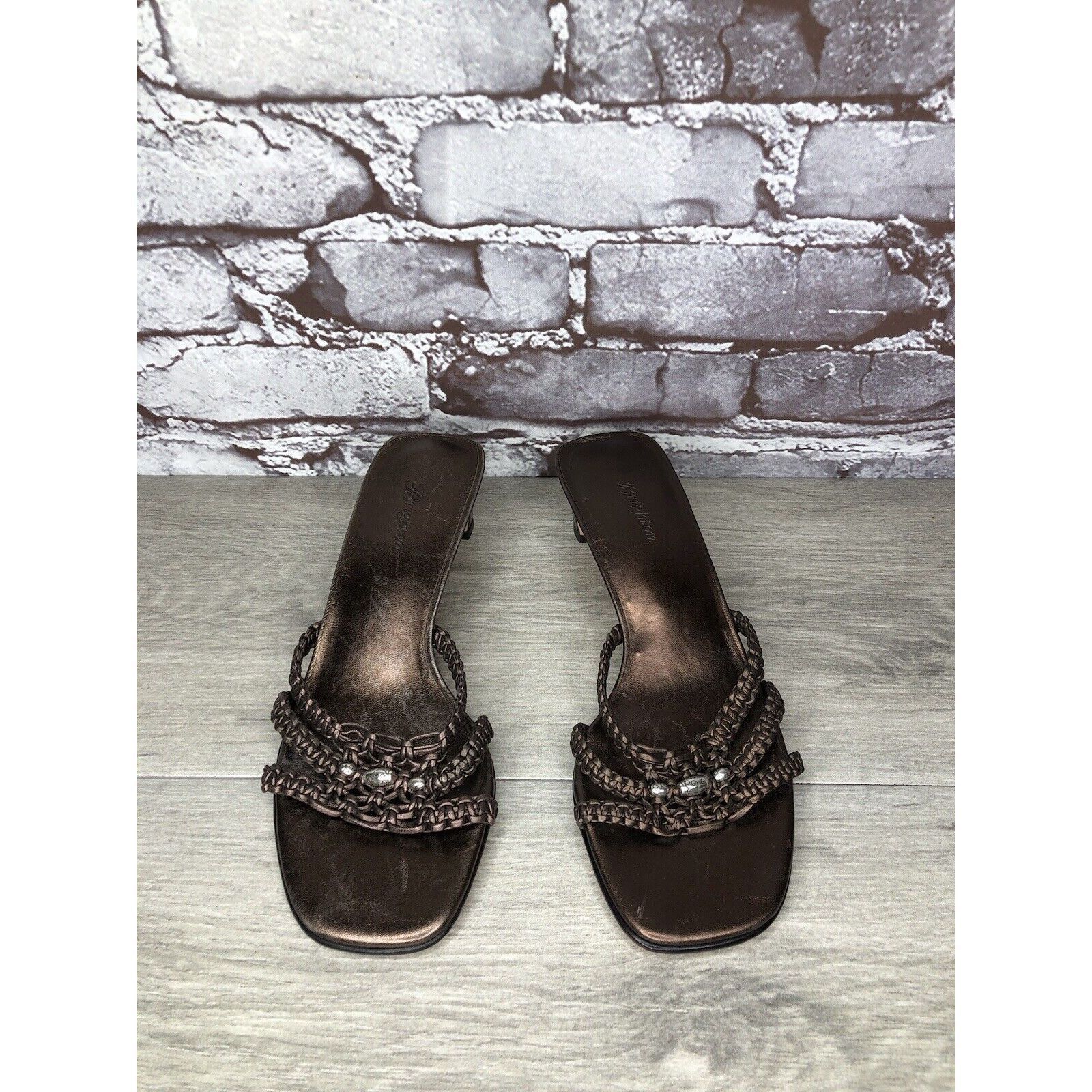 Brighton Brighton Karen Brown Copper Woven Leather Slide Heel Sandals Size US 7 / IT 37 - 15 Thumbnail