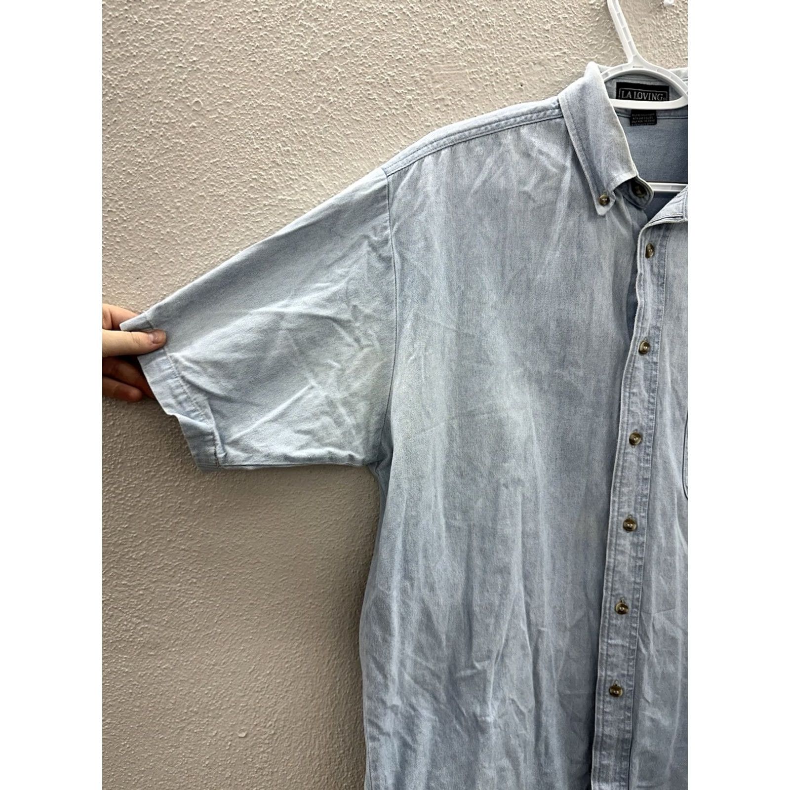 Vintage LA Loving Mens Shirt Button-Up Short Sleeve Medium Blue Cotton Knit 80s 90s Cars Classic Vintage Shirts Mens Size US M / EU 48-50 / 2 - 2 Thumbnail