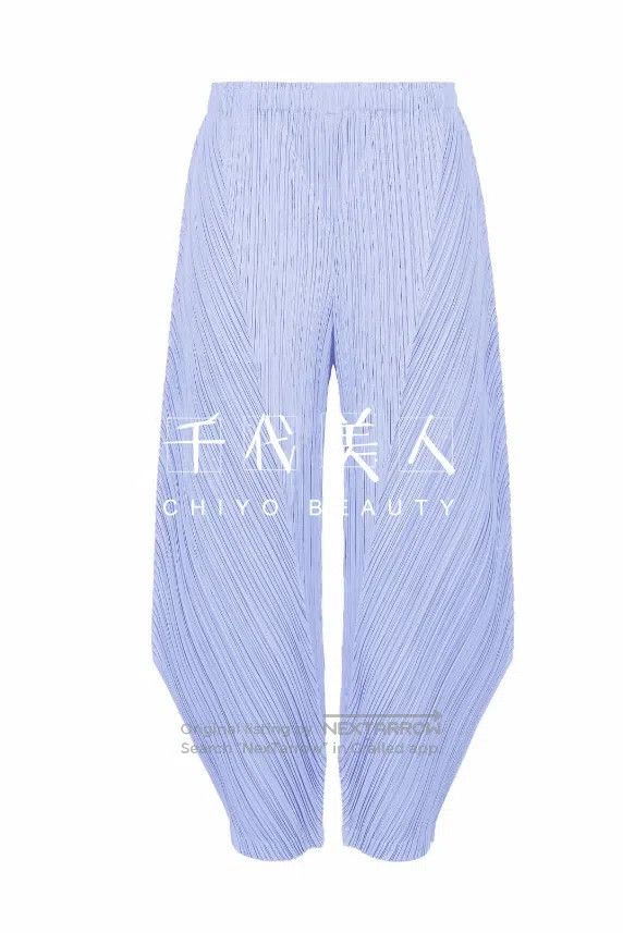 Issey Miyake Issey Miyake size:3 Light Blue Pleated Irregular Trousers Size 31" - 1 Thumbnail