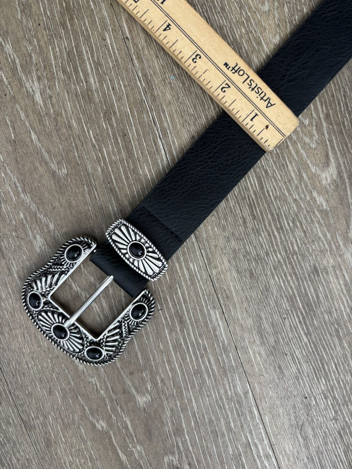 Vintage Grunge Style Leather Belt Silver Buckle Size ONE SIZE - 3 Thumbnail