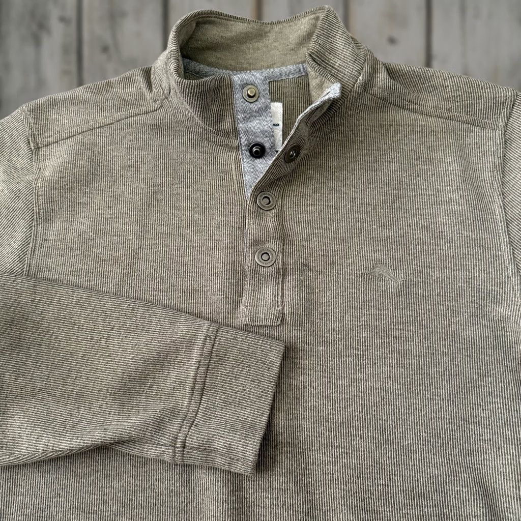 Tommy Bahama Tommy Bahama Ribbed Mock Neck Pullover Men Medium Olive Green Heather 1/4 Button Sweatshirt Size US M / EU 48-50 / 2 - 1 Thumbnail