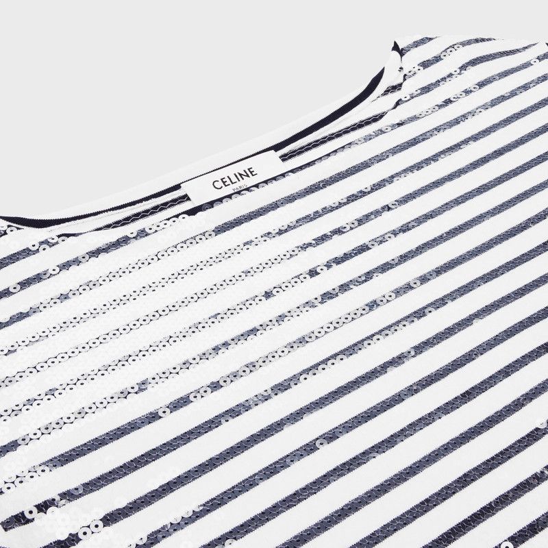 Celine o1bcso1str0724 Marinière Cotton Jersey Coton Raye White Navy Size M / US 6-8 / IT 42-44 - 2 Thumbnail