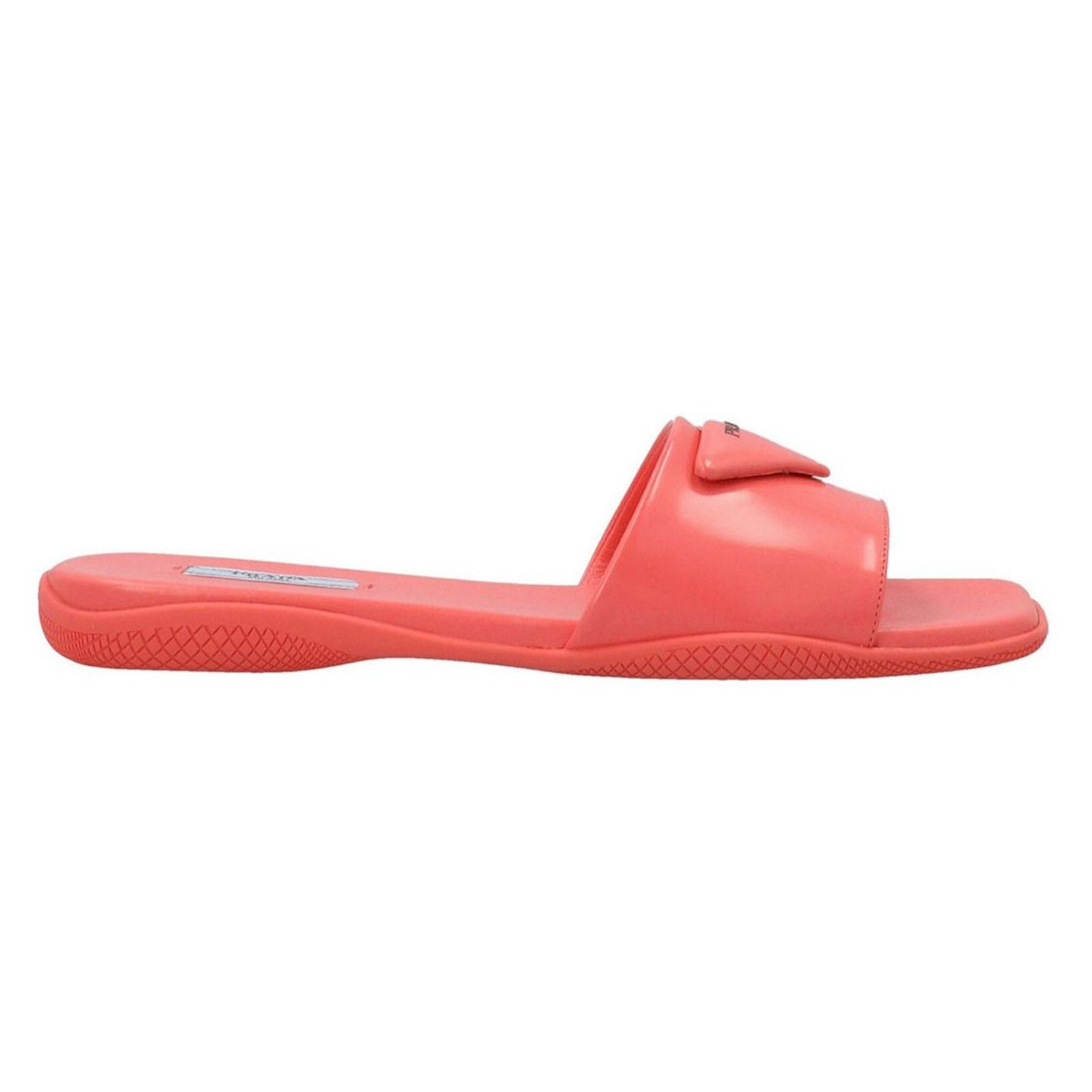 Prada Prada Corallo Red Rubber Leather Triangle Logo Slide Sandal Size US 9.5 / IT 39.5 - 1 Thumbnail