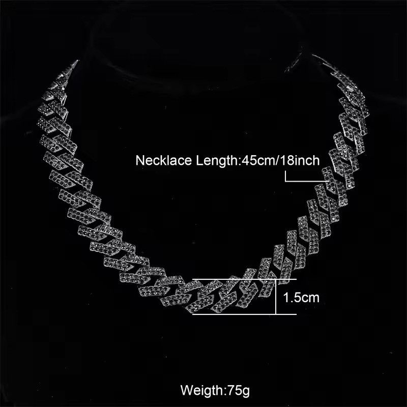 Jewelry 15MM Cuban Link Chain 2Row Black Iced Out Necklace Size ONE SIZE - 4 Thumbnail