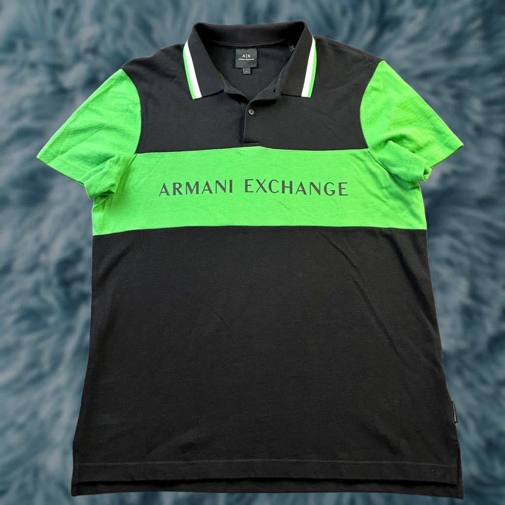 Armani Exchange Armani Exchange Polo Shirt Mens Large Black Green Pique Colorblock Logo Shirt Size US L / EU 52-54 / 3 - 1 Thumbnail