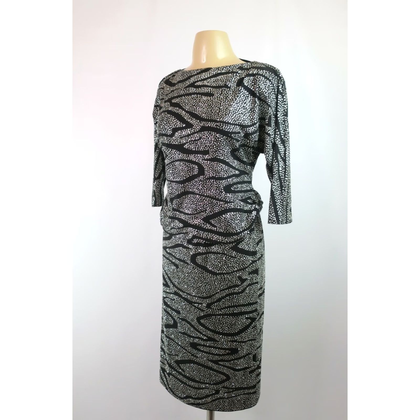 Vintage Ricki Lang Animal Print Dress Sequin Glitter VTG 2pc S/M Black Silver Cocktail Eveningwear Womens Size S / US 4 / IT 40 - 6 Thumbnail