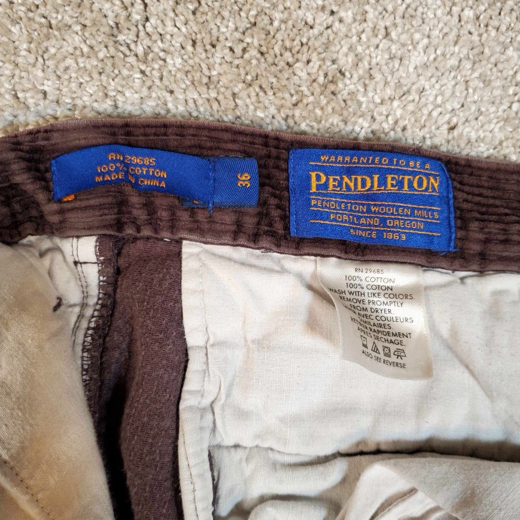 Pendleton Pendleton Mens Pants 36 Corduroy Chino Pleated Front Straight Leg Belt Loops Regular Inseam 29 Multicolor Cotton Blend Corduroy Men's Style: Chino Size US 36 / EU 52 - 6 Thumbnail