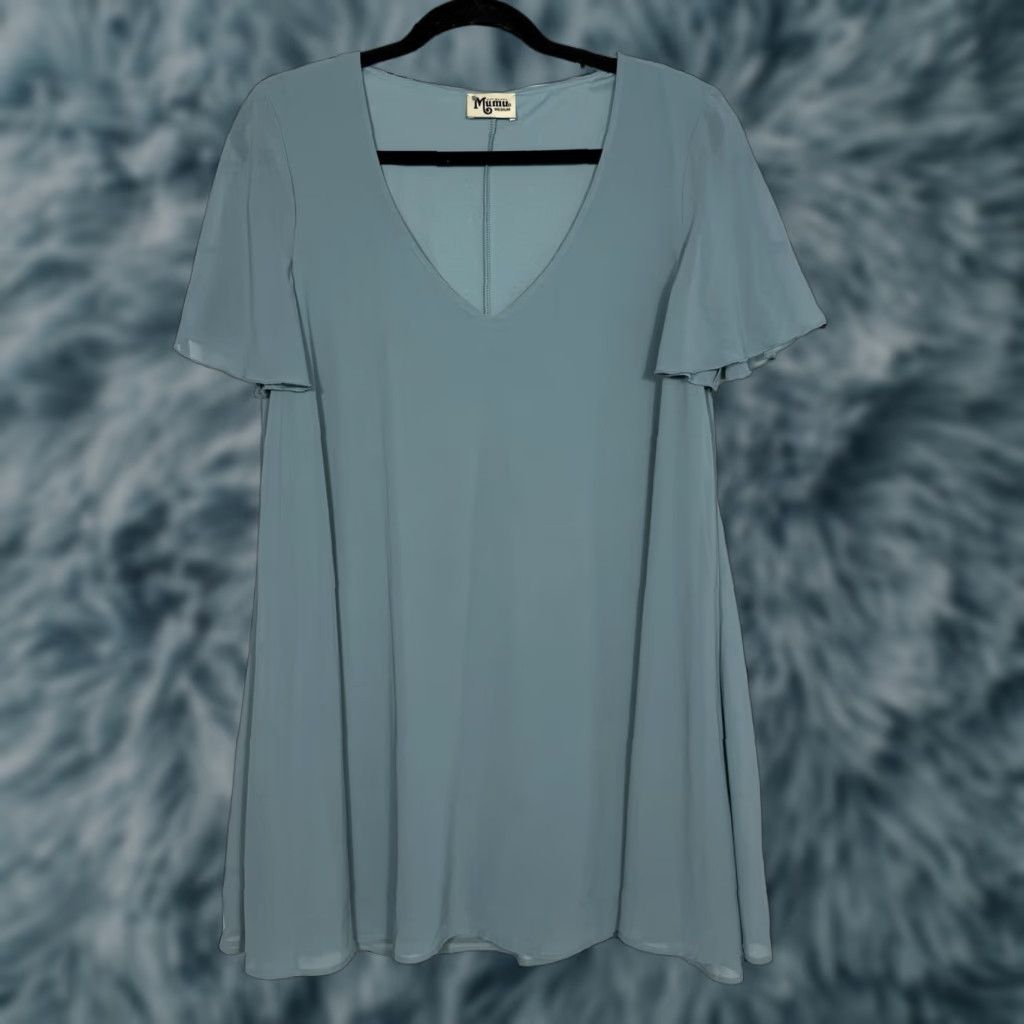 Show Me Your Mumu Shift Dress Womens M Teal Boho Wedding Guest Casual Short Sleeve V-Neck Pullover