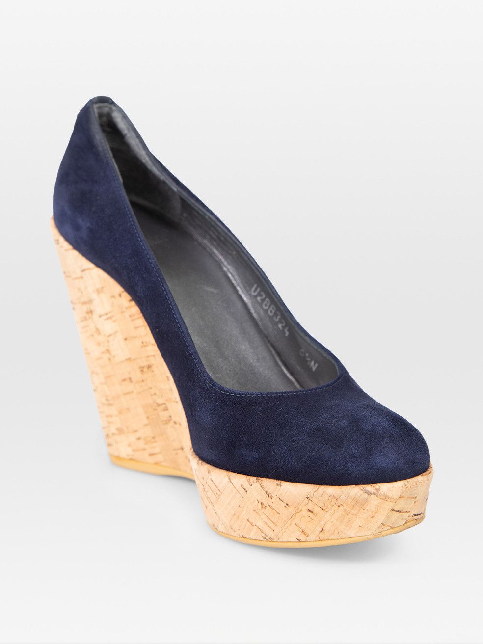 Stuart Weitzman Navy Suede Cork Heel Wedges Size US 6.5 / IT 36.5 - 1 Thumbnail