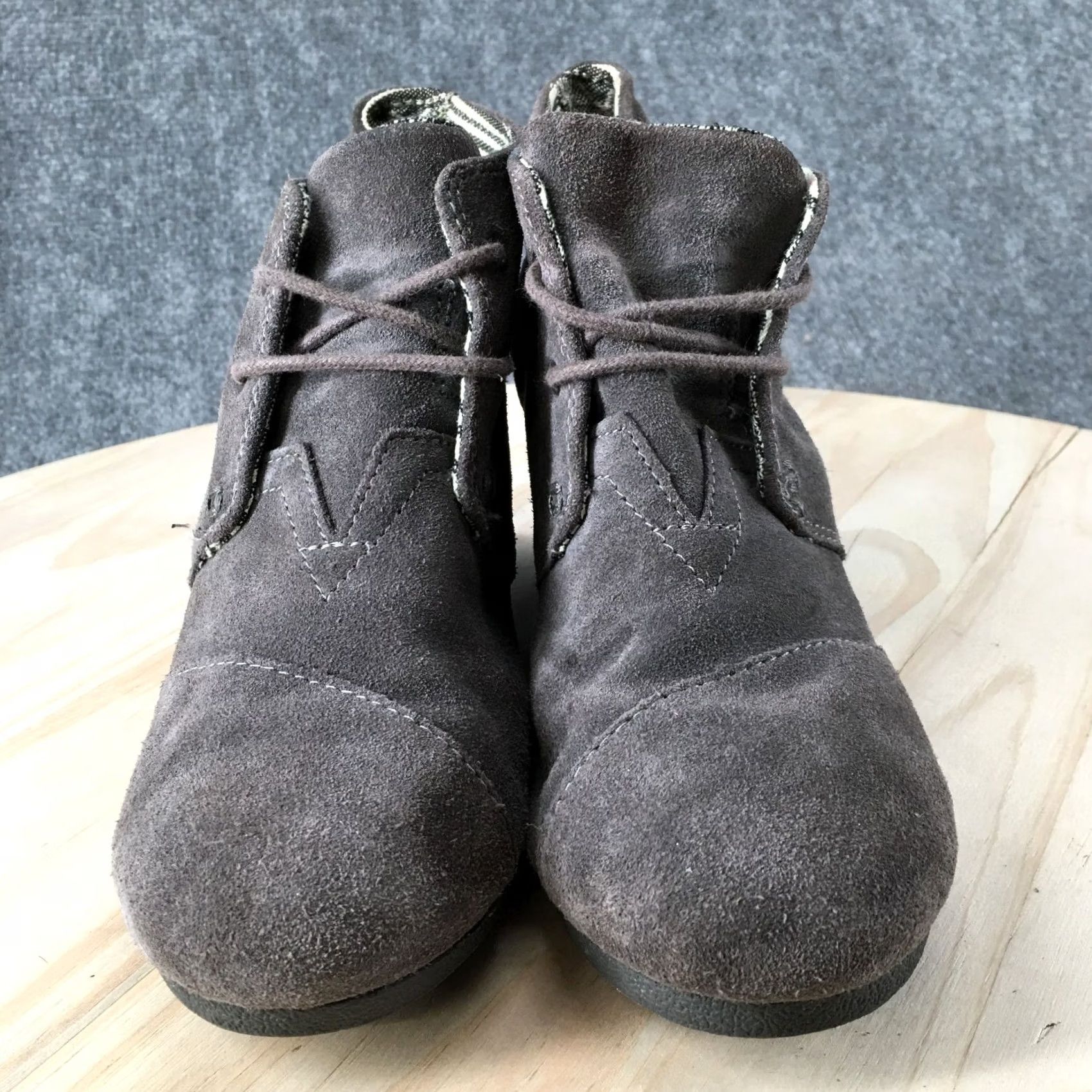 Toms TOMS Boots Womens 8 Wedge Heels Desert Ankle Booties Gray Suede Lace Up Size US 8 / IT 38 - 7 Thumbnail