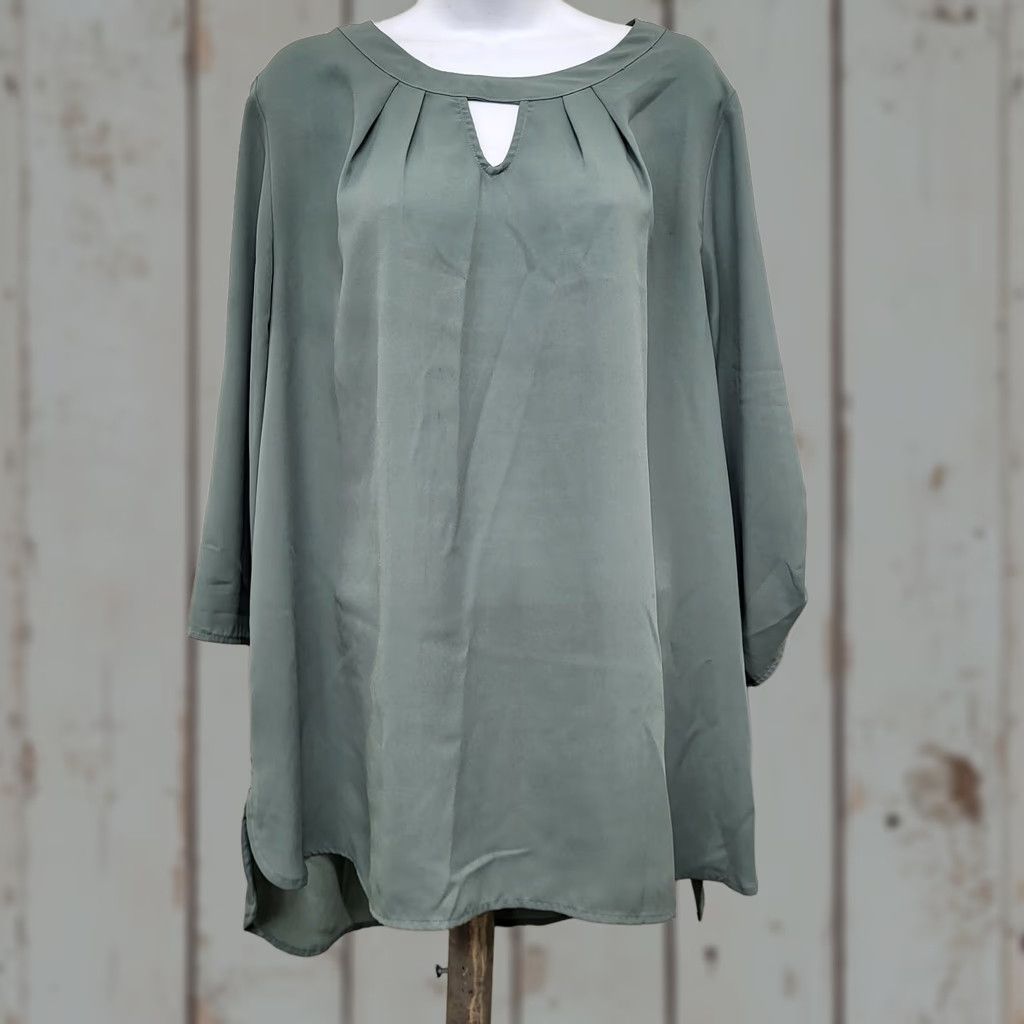 Vintage Misia Blouse Shirt Women's L Sage Green Lightweight Keyhole Short Sleeve Shirt Size L / US 10 / IT 46 - 1 Thumbnail