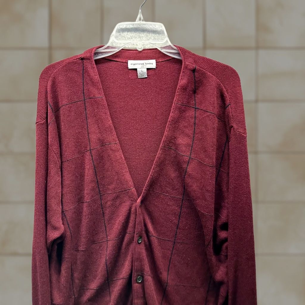 Logo 7 VINTAGE Cypress Links Cardigan Sweater Mens Large Red Knit 80s Golf Logo Size US L / EU 52-54 / 3 - 1 Thumbnail