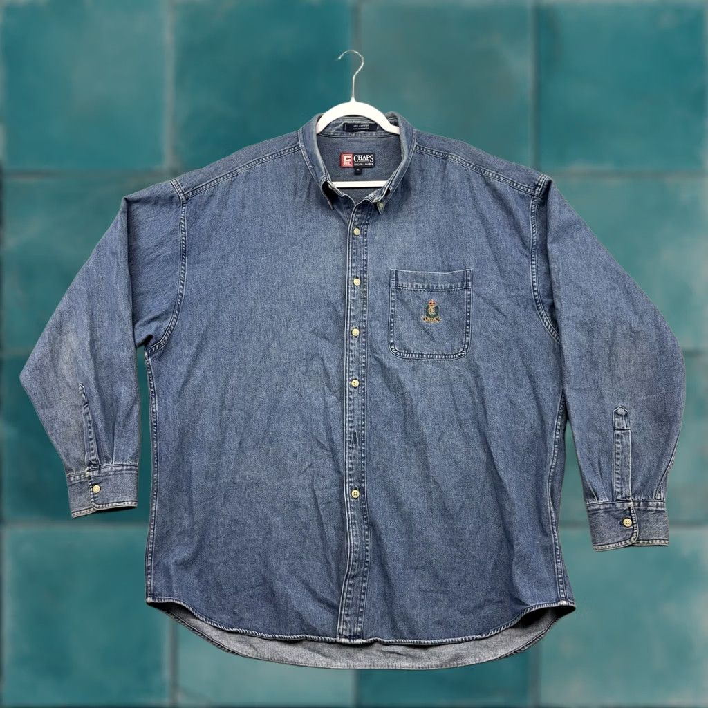 Chaps VINTAGE Chaps Ralph Lauren Denim Shirt Mens XL Embroidered Classic Cotton 90s Size US XL / EU 56 / 4 - 1 Thumbnail