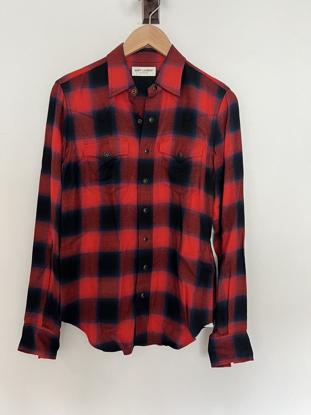 image of Saint Laurent Paris Viscoe 2021 Flannel in Red, Men's (Size Small)