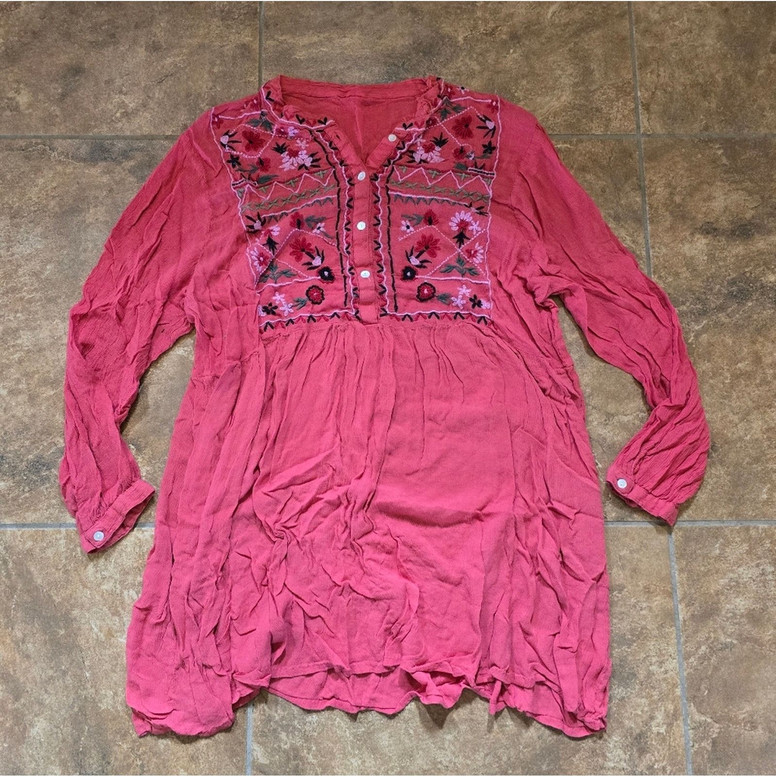 Other Dark Pink Detailed Long Sleeve Blouse Size ONE SIZE - 1 Thumbnail