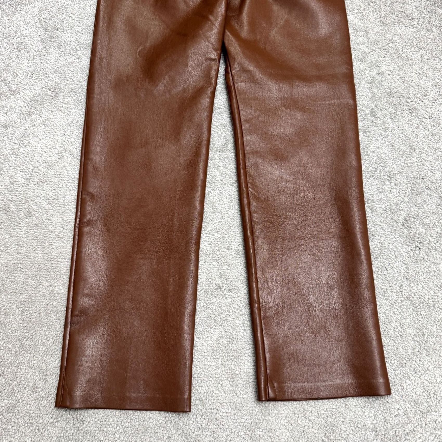 Vintage Wilfred Melina Faux Leather Straight Leg Pants Womens 2 Brown 26in Waist 28in Inseam Button Zip Front Flat Front Dress Pants Size 26" / US 2 / IT 38 - 5 Thumbnail