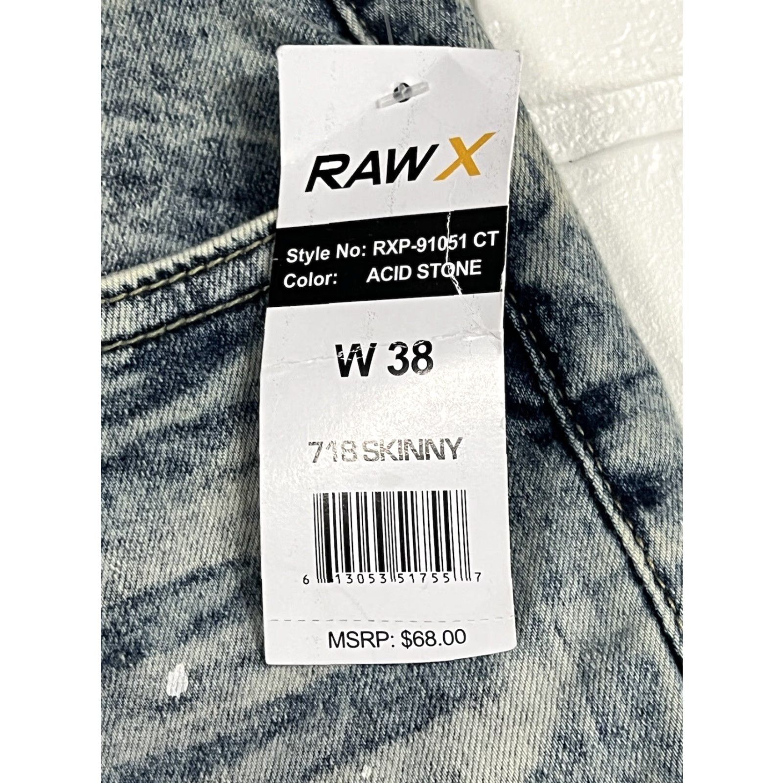 Denime Raw X Jeans Men’s 38 Skinny Stretch Blue Denim Patchwork Studs NWT Modern City Hip Hop Retro Jeans Size US 38 / EU 54 - 6 Thumbnail