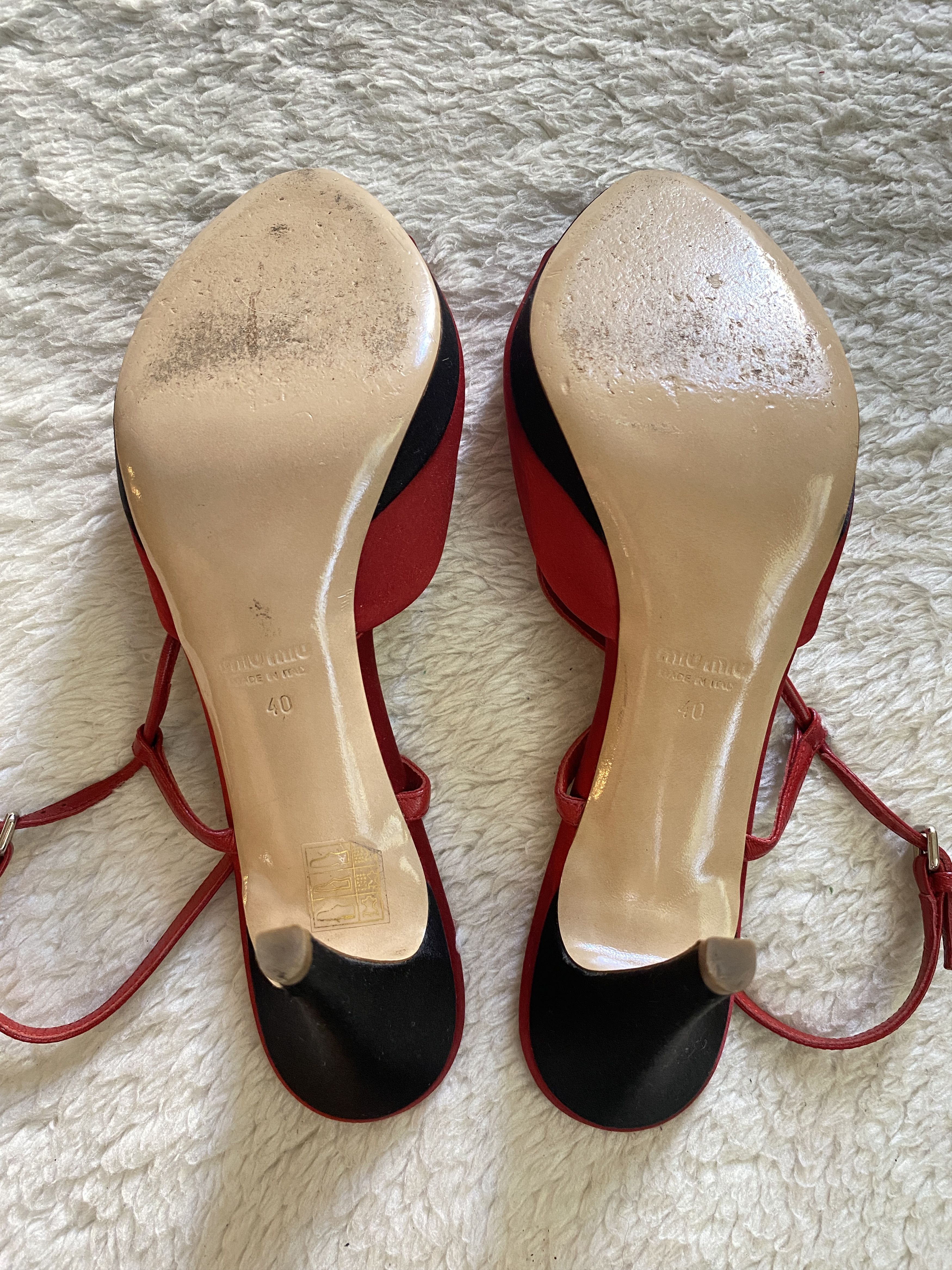 Miu Miu Miu Miu Silk Peep Toe Sandals – Red & Black Size US 10 / IT 40 - 14 Thumbnail