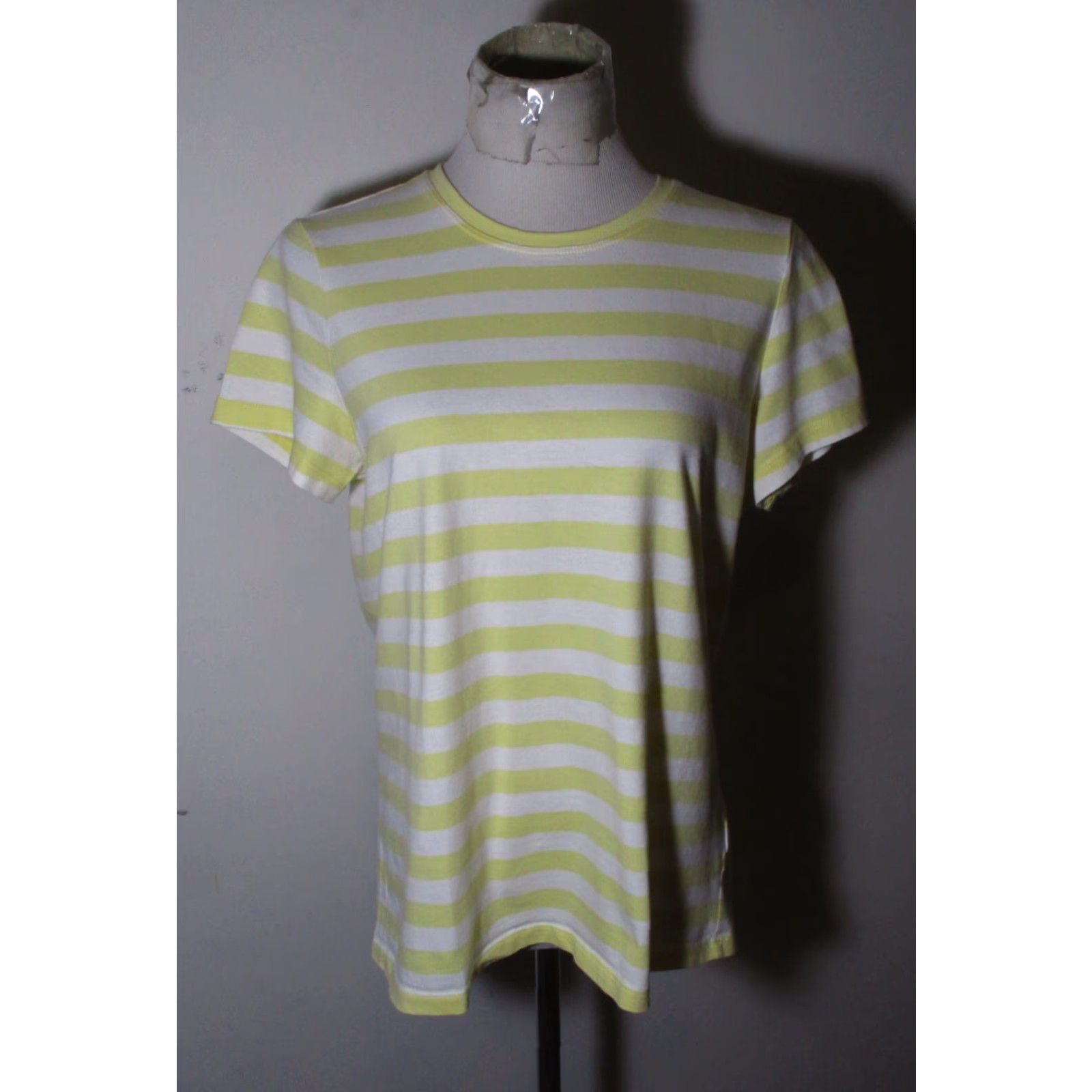 Vintage L.L. Bean Yellow Striped Short Sleeve Top M Reg. Womens Shirt Blouse Crew Neck Cotton Knit Classic Fit Size M / US 6-8 / IT 42-44 - 2 Thumbnail