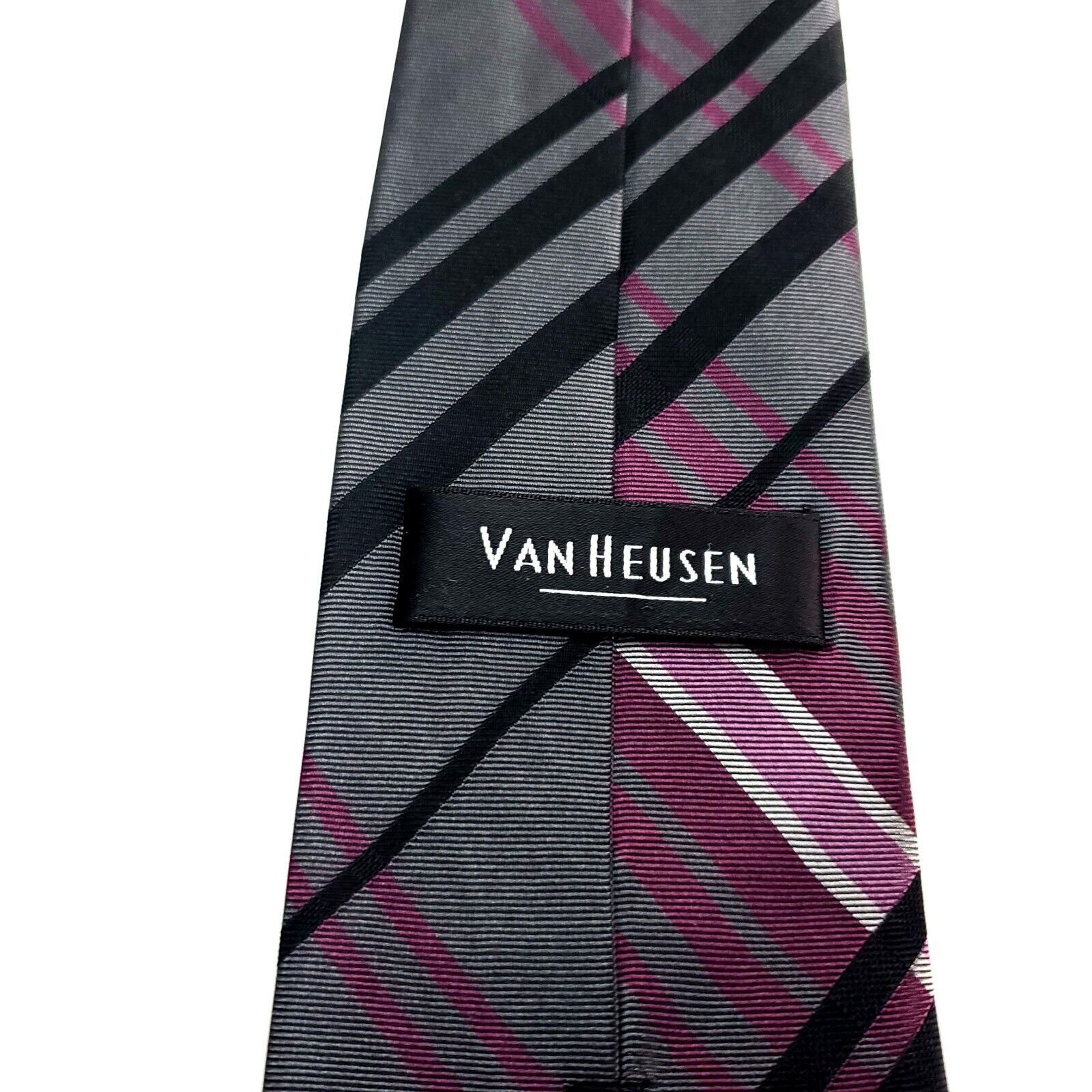 Van Heusen Van Heusen Silk Tie Woven Black Purple Gray Plaid Size ONE SIZE - 3 Thumbnail
