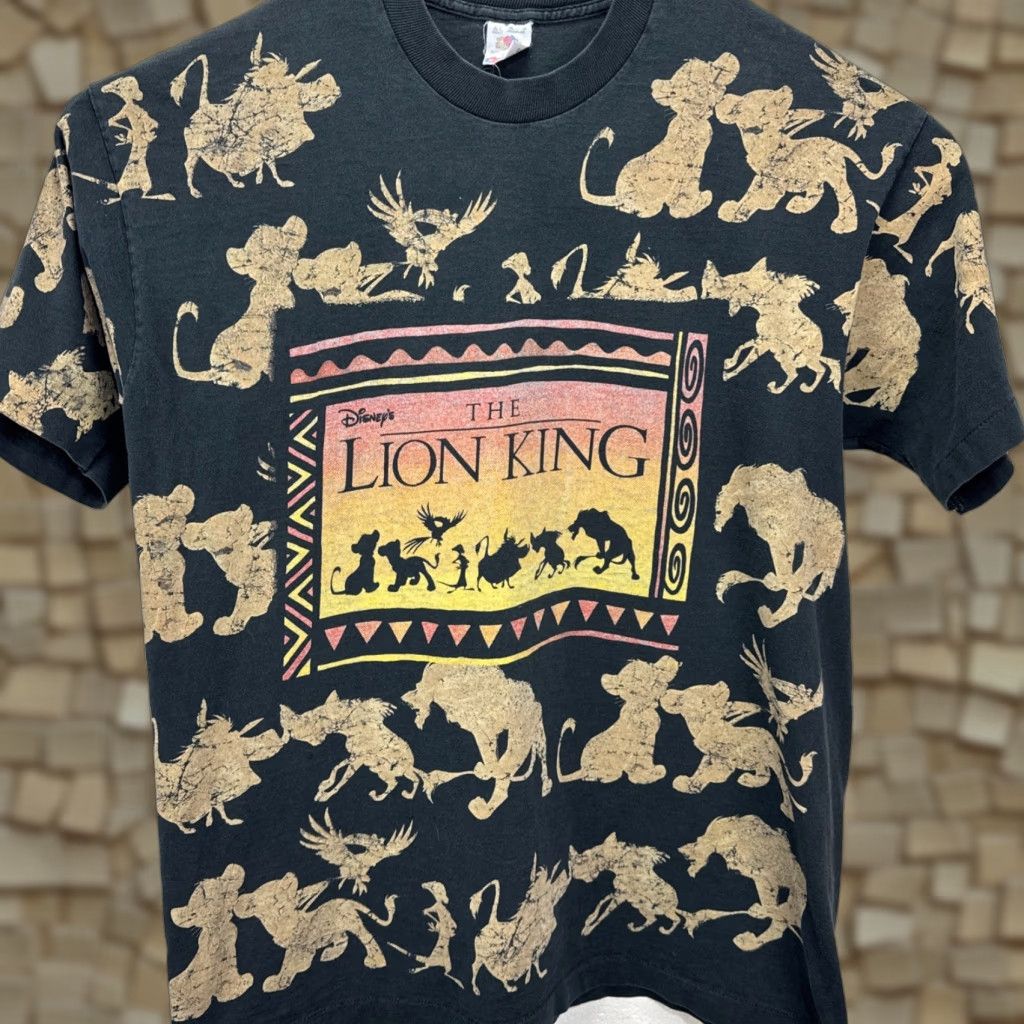 VINTAGE Disney Lion King T-Shirt XL Black All Over Print 90s Movie Graphic Mens