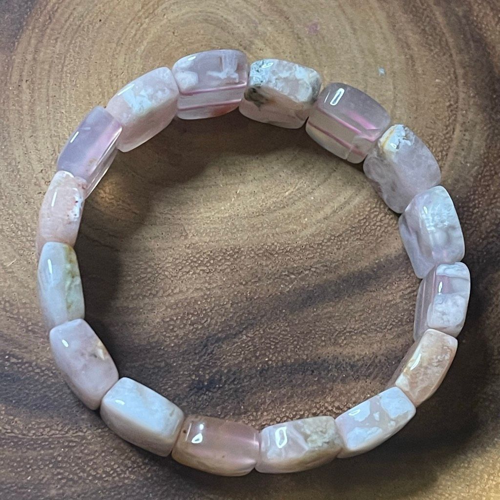 Other Pink flower agate soft bangle bracelet beaded beads new handmade .75” High beads 7.5” Size ONE SIZE - 2 Thumbnail