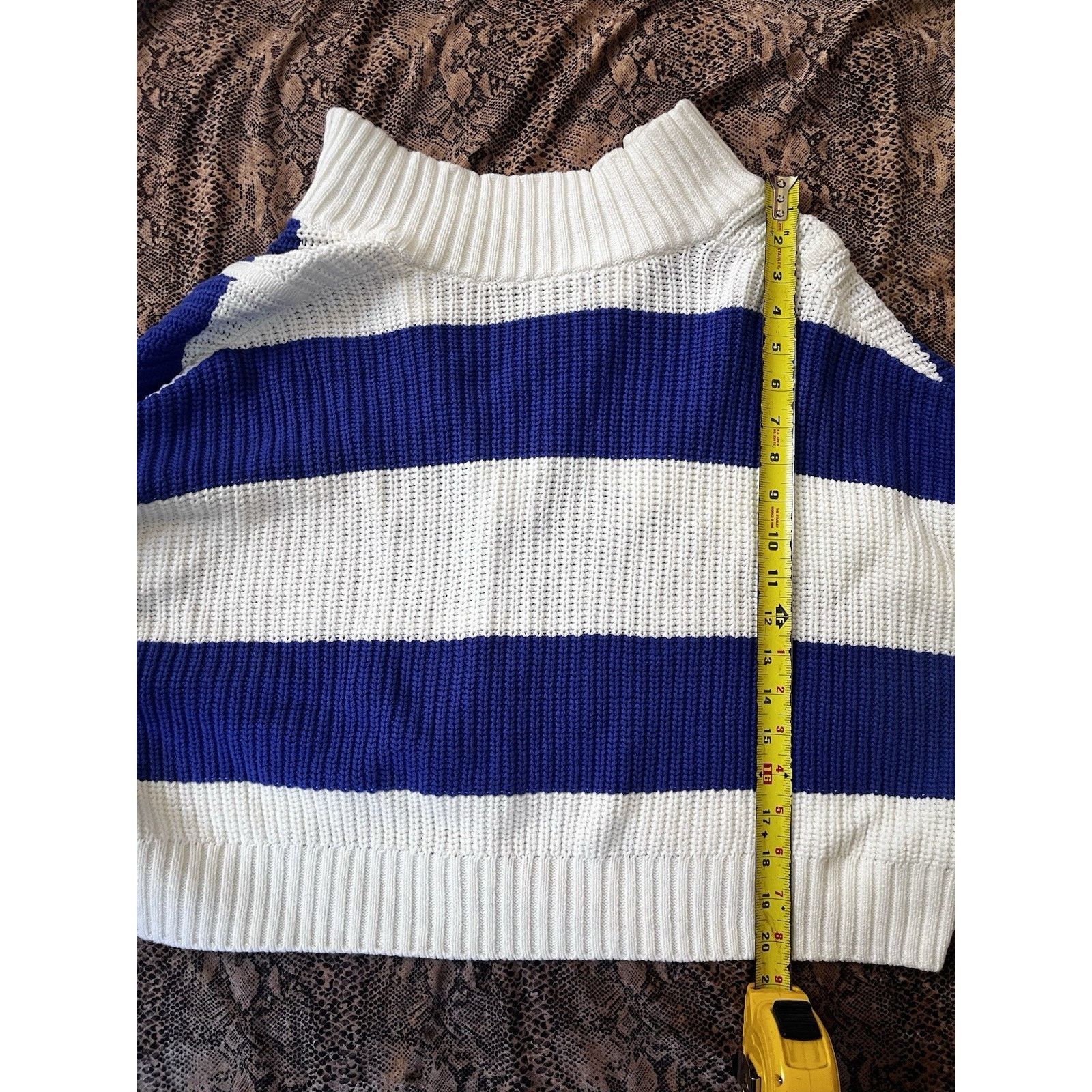 Staud STAUDE Blue Striped Quarter Zip Ribbed Cotton Blend Sweater Size M / US 6-8 / IT 42-44 - 4 Thumbnail