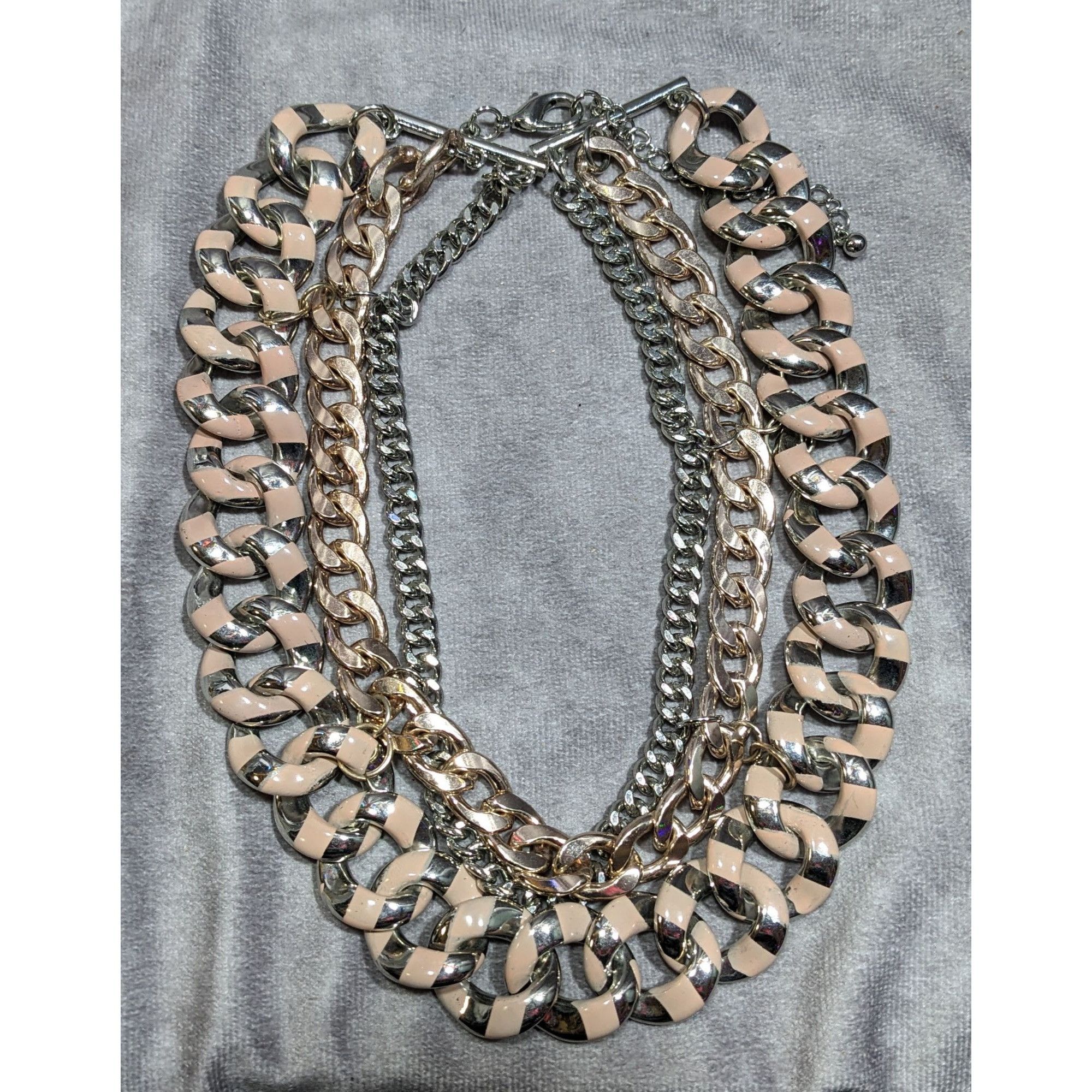 Other Metallic Statement Necklace Silver And Gold Tone With Pink P Size ONE SIZE - 6 Thumbnail