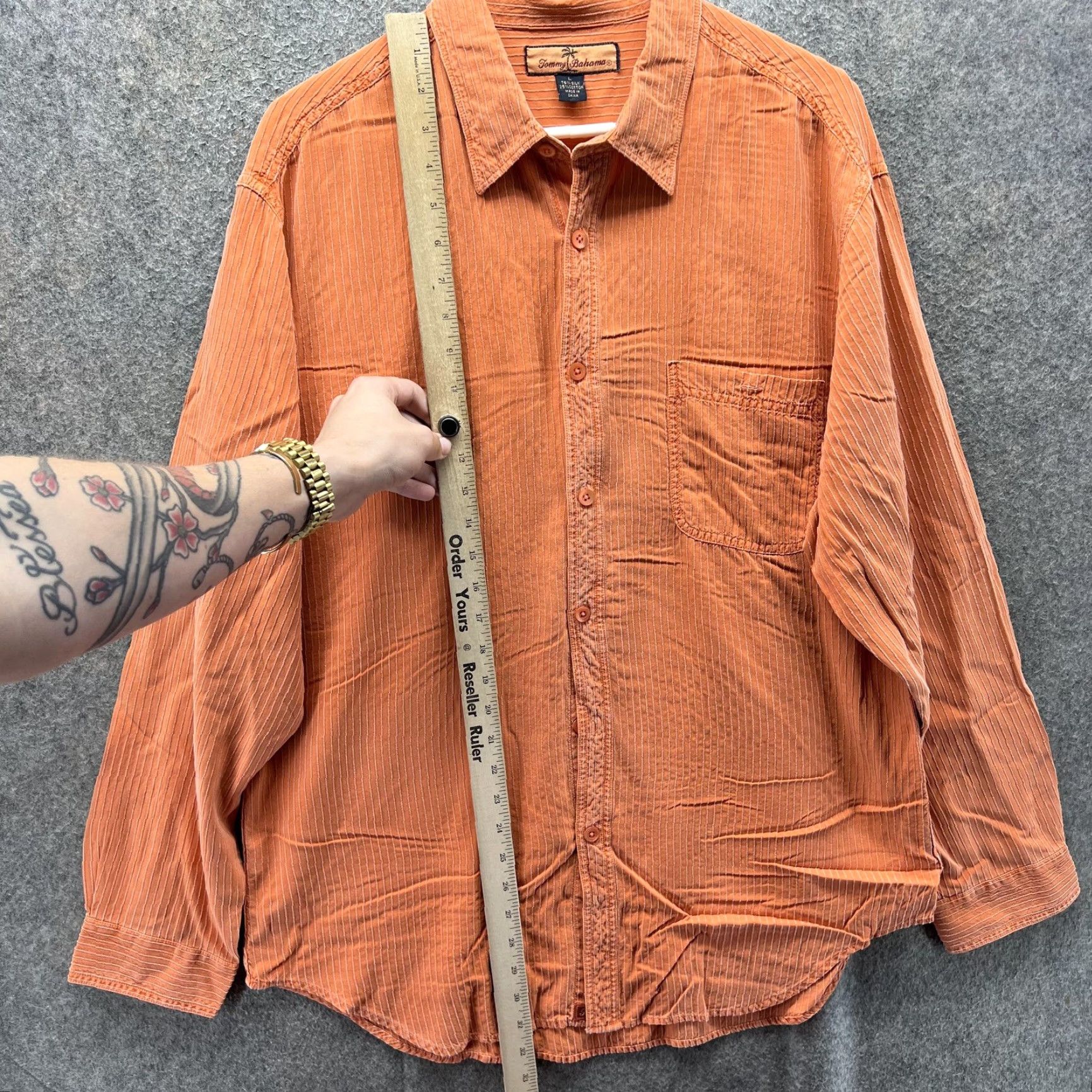 Tommy Bahama Tommy Bahama Shirt Mens Large Orange Silk Cotton Striped Button Front Casual Size US L / EU 52-54 / 3 - 7 Thumbnail