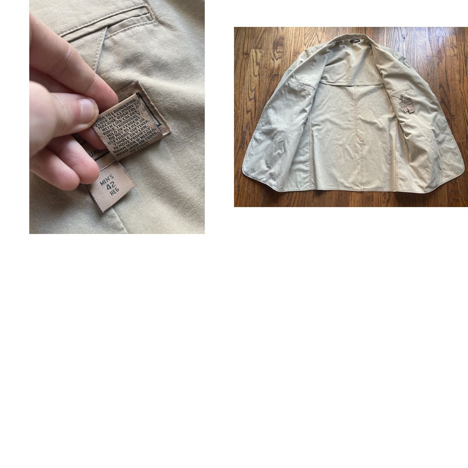 Vintage LL Bean Blazer Mens 42R Beige Cotton Tan Utility Pockets Classic Preppy Military Jacket Regular Size 42R - 9 Thumbnail