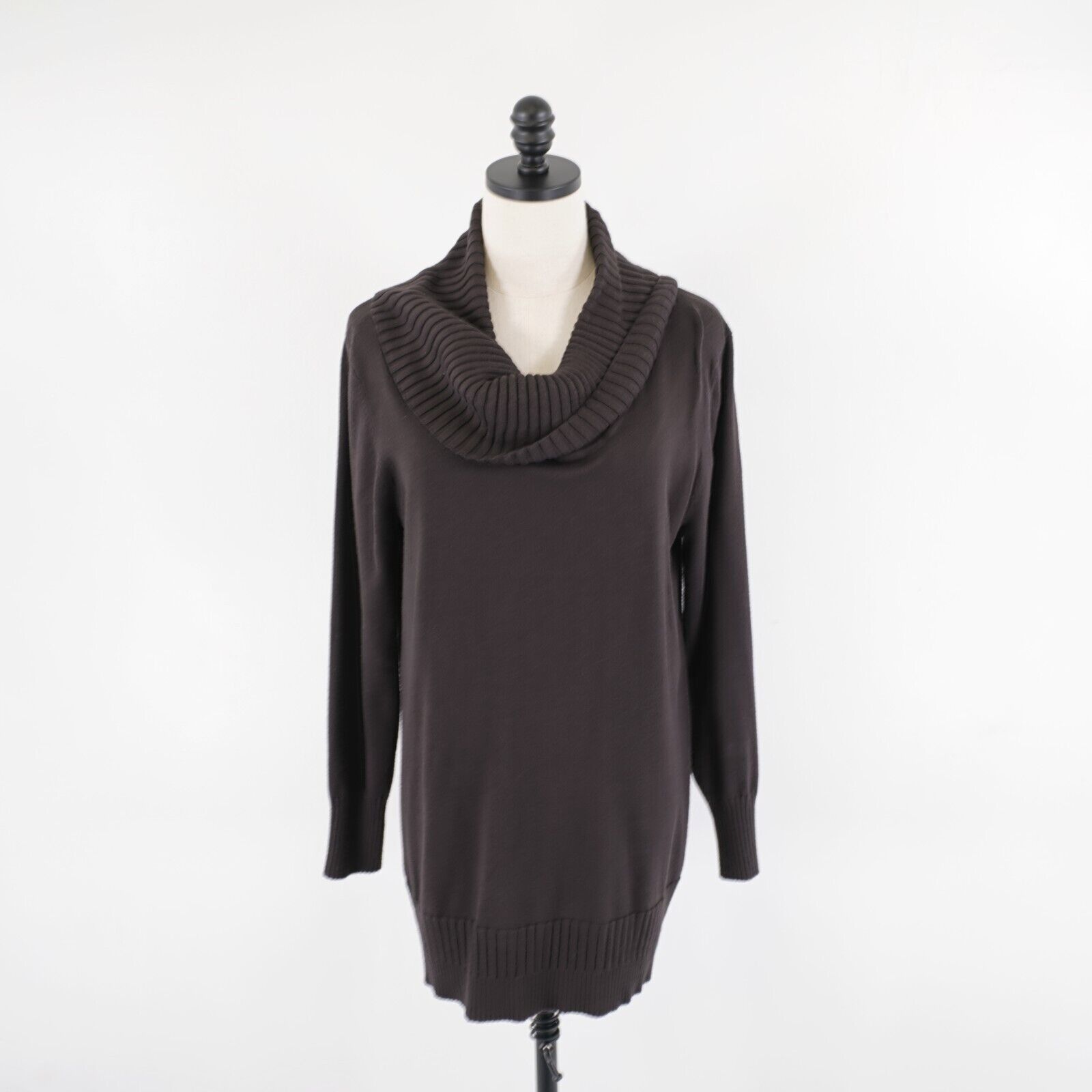 Designer Cable & Gauge Chocolate Brown Ribbed Cowl Neck XL Sweater Ra Size XL / US 12-14 / IT 48-50 - 1 Thumbnail