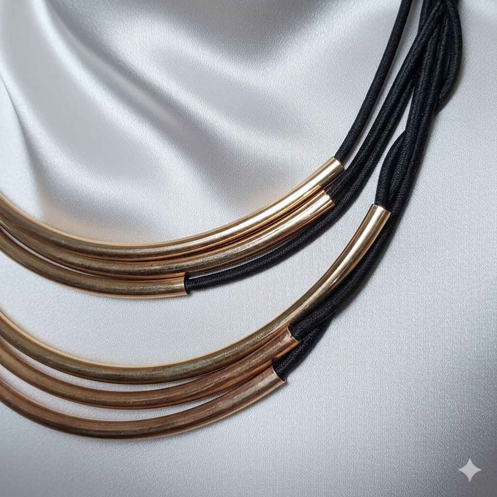Other Brass 25" Artisan Necklace Tube Pipe on Elastic Cord Lobster Size ONE SIZE - 5 Thumbnail