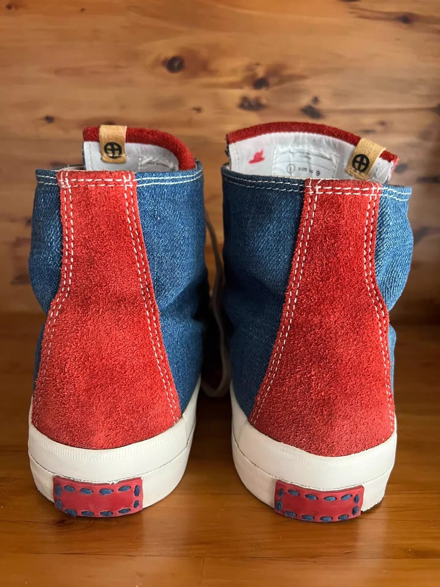 Visvim Visvim Denim Spliced Red Tail High-Top Sneakers Size US 9 / EU 42 - 2 Thumbnail