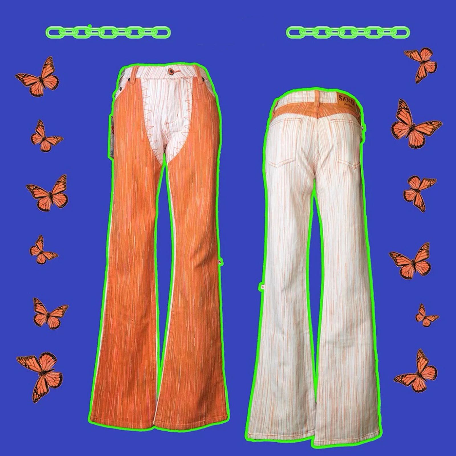 Japanese Brand Deadstock Vtg Retro Two-Tone Flared Pants with Stitch Detail Size 25" / US 0 / IT 36 - 9 Thumbnail